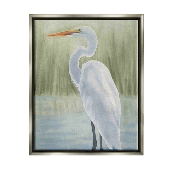 Stupell Industries Egret on Marsh Landscape Animals & Insects Painting Gray Floater Framed Art Print Wall Art, 17 x 21