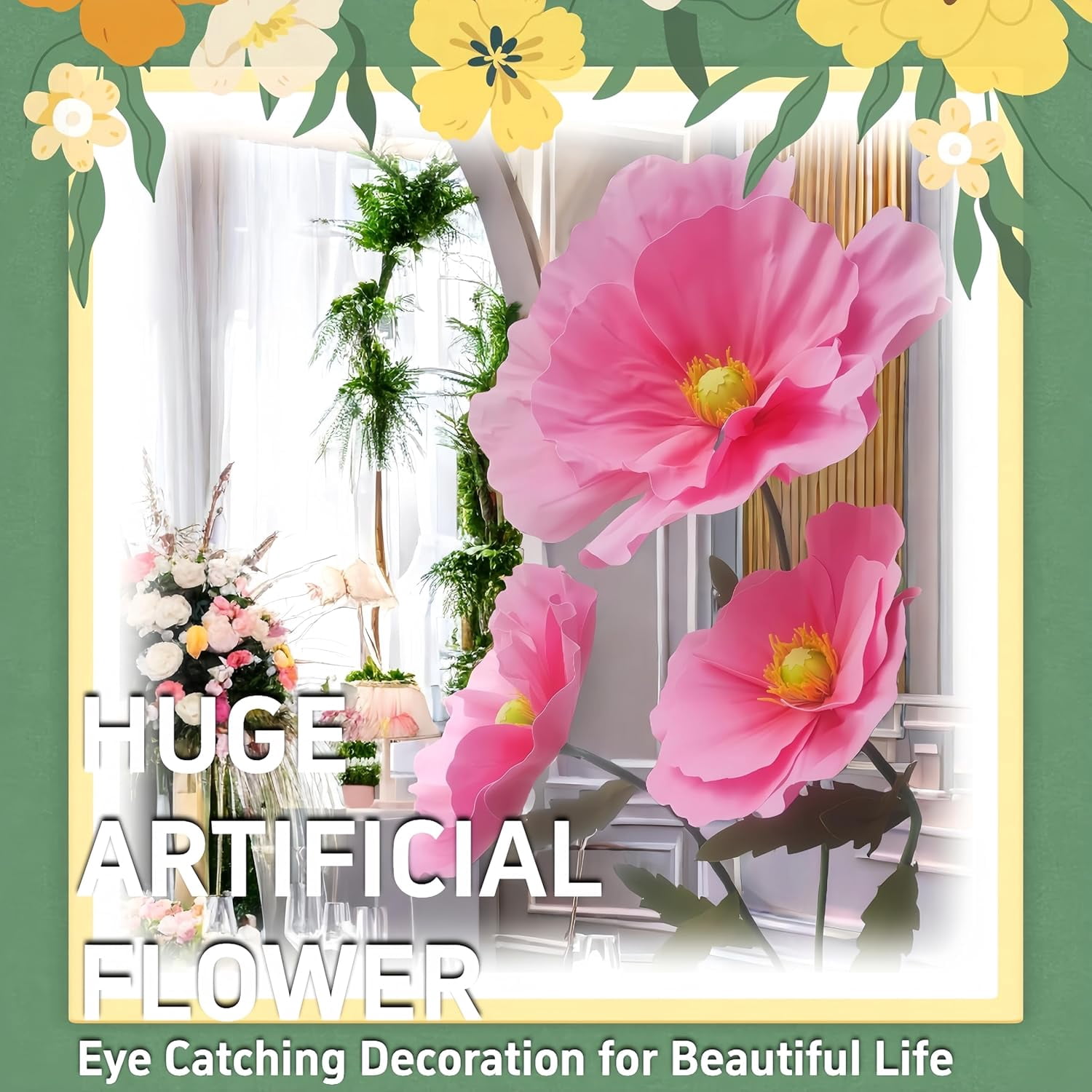 Louis Garden 5.3' High 1-Base EVA Artificial Flower Backdrop Giant Flowers for Decoration, Pink