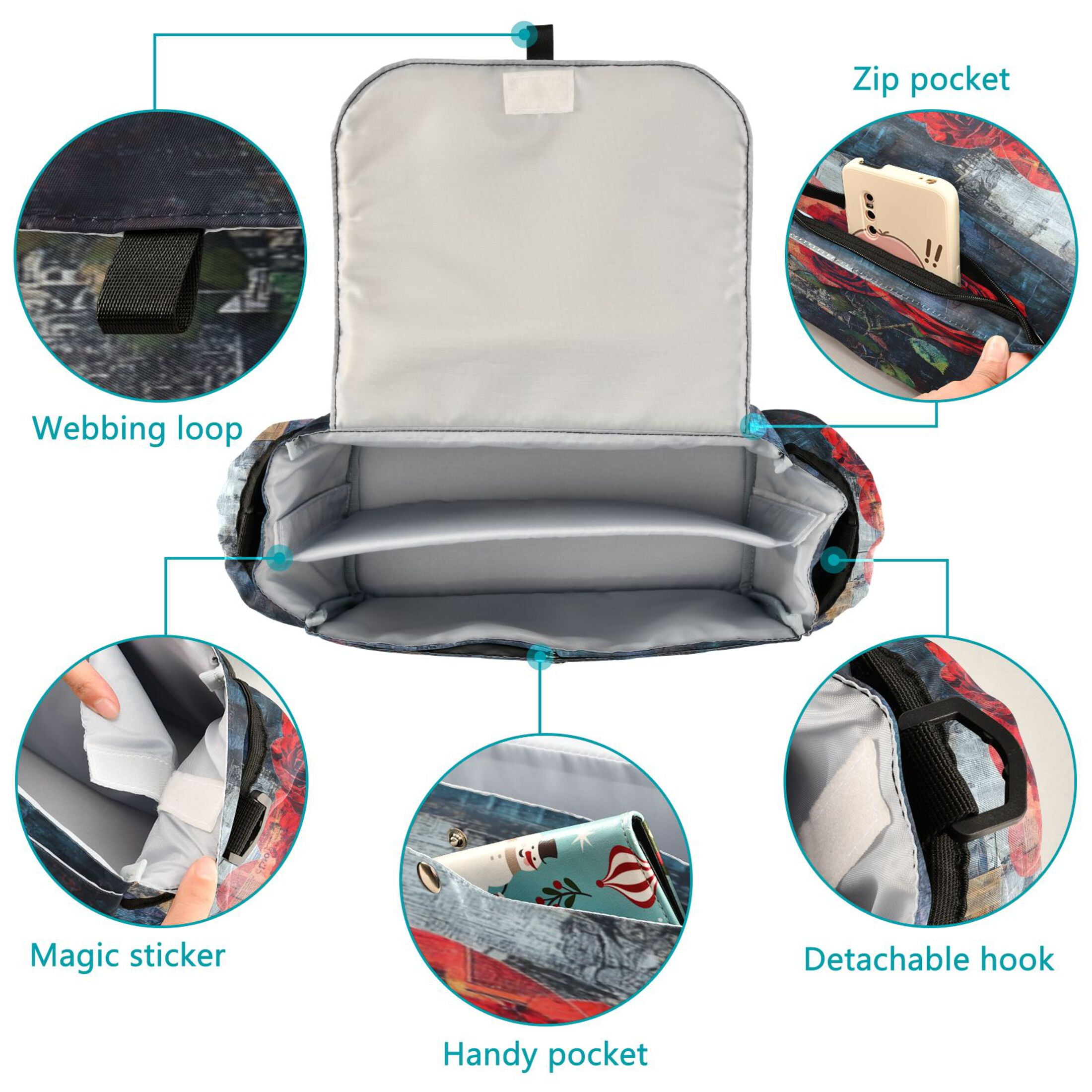 DIXRUYEE Stroller Organizer Hearts in Bloom Printed