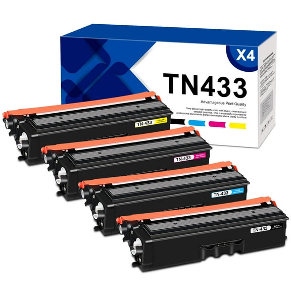 TN433 4-Pack Toner Cartridge Compatible for Brother TN433 TN-433 Toner Cartridge Works for Brother MFC-L8610CDW MFC-L8900CDW HL-L8360CDW HL-L8260CDW Printer