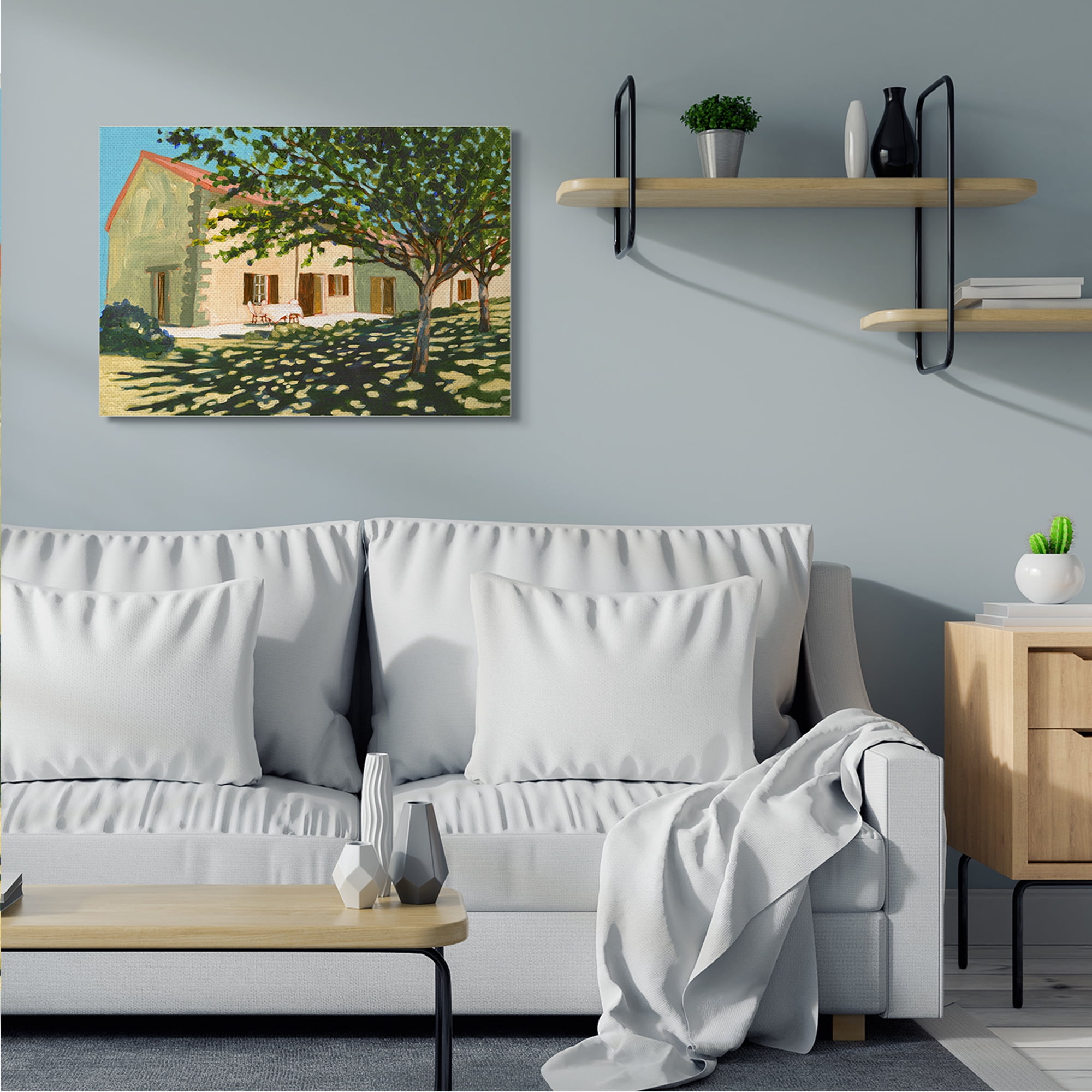 Stupell Industries Countryside Home Garden Landscape Tree Shade Landscape Painting Gallery Wrapped Canvas Art Print Wall Art, 30 x 40
