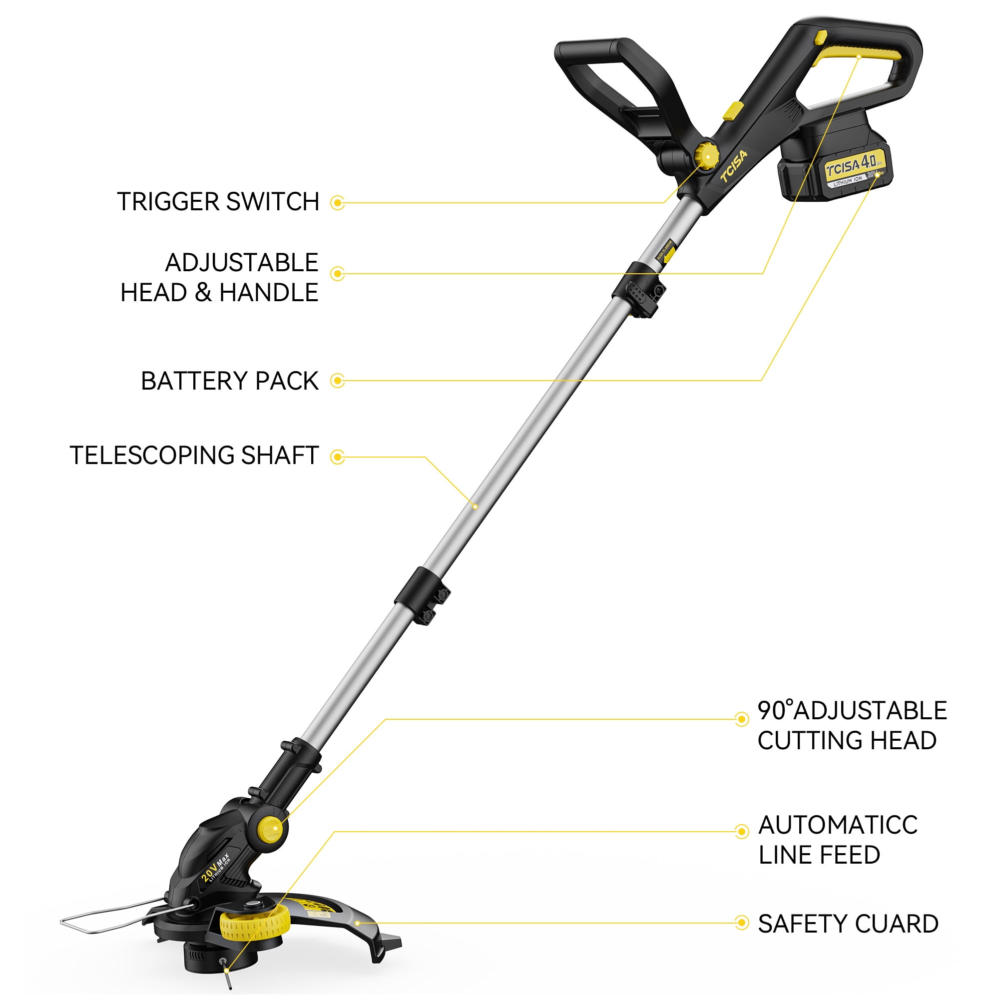12-inch electric weed wacker & String Trimmer, 20V 4.0Ah Battery & Charger Included, Efficient Lawn Edger with Adjustable Cutting Head