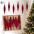 thumbnail image 3 of 6-Piece Flocked Red Finial Drop Christmas Ornaments, Velvet Teardrop Baubles with Rich Plush Texture, Hanging Tree Decor for Warm Holiday Displays, 3 of 7