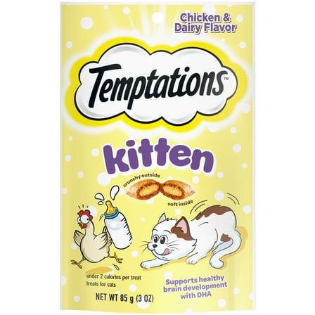Temptations Kitten Chicken And Dairy Flavor Crunchy And Soft Treats For Kittens, 3 Oz Pouch