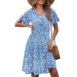 UVN Summer Dresses for Women Short Sleeve V Neck A Line Midi Floral ...