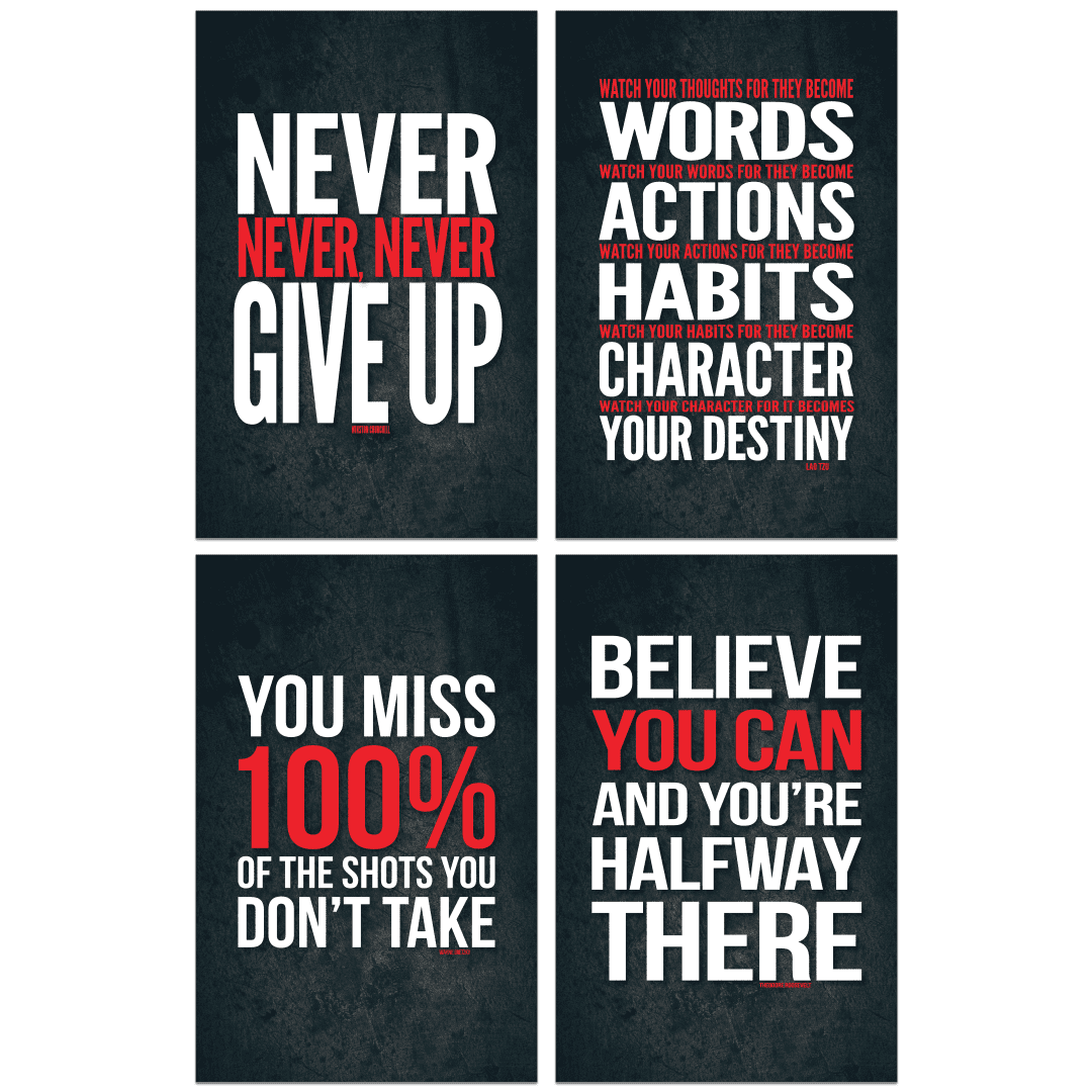 Motivational Quote Gym Posters 11x17 Classroom & Office Wall Art