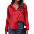 thumbnail image 1 of Innerwin Tops Lapel Neck Women Shirts Work Button Down Single Breasted Blouse Red S, 1 of 7