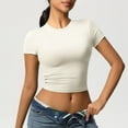 thumbnail image 5 of JGGSPWM Women's Slim Fitted Short Sleeve Crop Top with Crew Neck for Casual Workout and Going Out Base Layer Soft Shirts Tops White L, 5 of 9