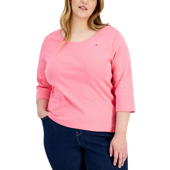 Plus Size Cotton 3/4-Sleeve T-Shirt Bubblegum 1X