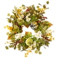 thumbnail image 3 of Northlight Velvet Pumpkins, Hydrangeas and Maple Leaves Artificial Fall Harvest Wreath - 24", 3 of 10