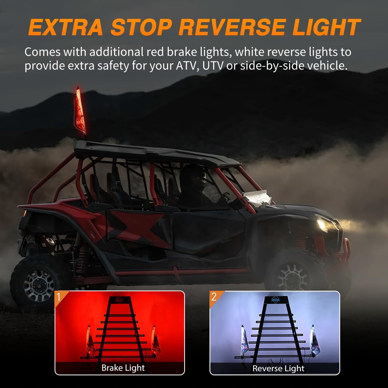 Nilight RGB Whip Light 1PC 2FT Lighted Antenna Whips with Remote & App Control DIY Chasing Patterns Brake Reverse Lights for ATV UTV Polaris RZR Can-am Dune Buggy Pickup Trucks Jeep