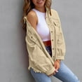 thumbnail image 6 of Women's Denim detachable Hooded Coat Long Sleeve Button Down Cardigan Jacket with Pockets Khaki M, 6 of 9