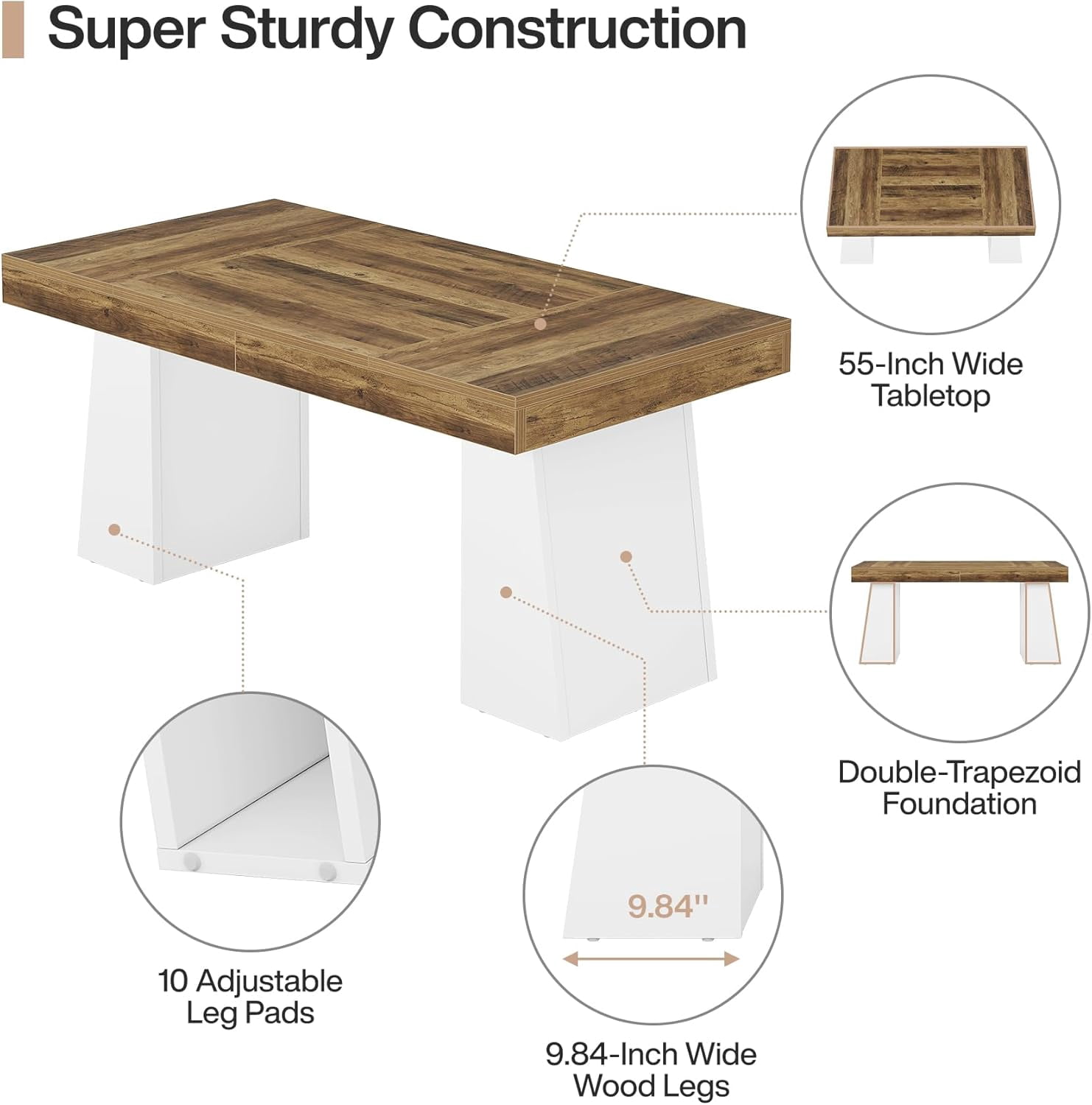 Tribesigns 55-Inch Office Desk with Double Pedestal, Modern Simple Executive Desk, Computer Table for Home Office, Brown & White