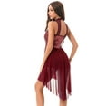 thumbnail image 2 of iEFiEL Womens Sequined Lyrical Dance Dress Costume Mesh Gymnastics Skirted Leotard Burgundy S, 2 of 7