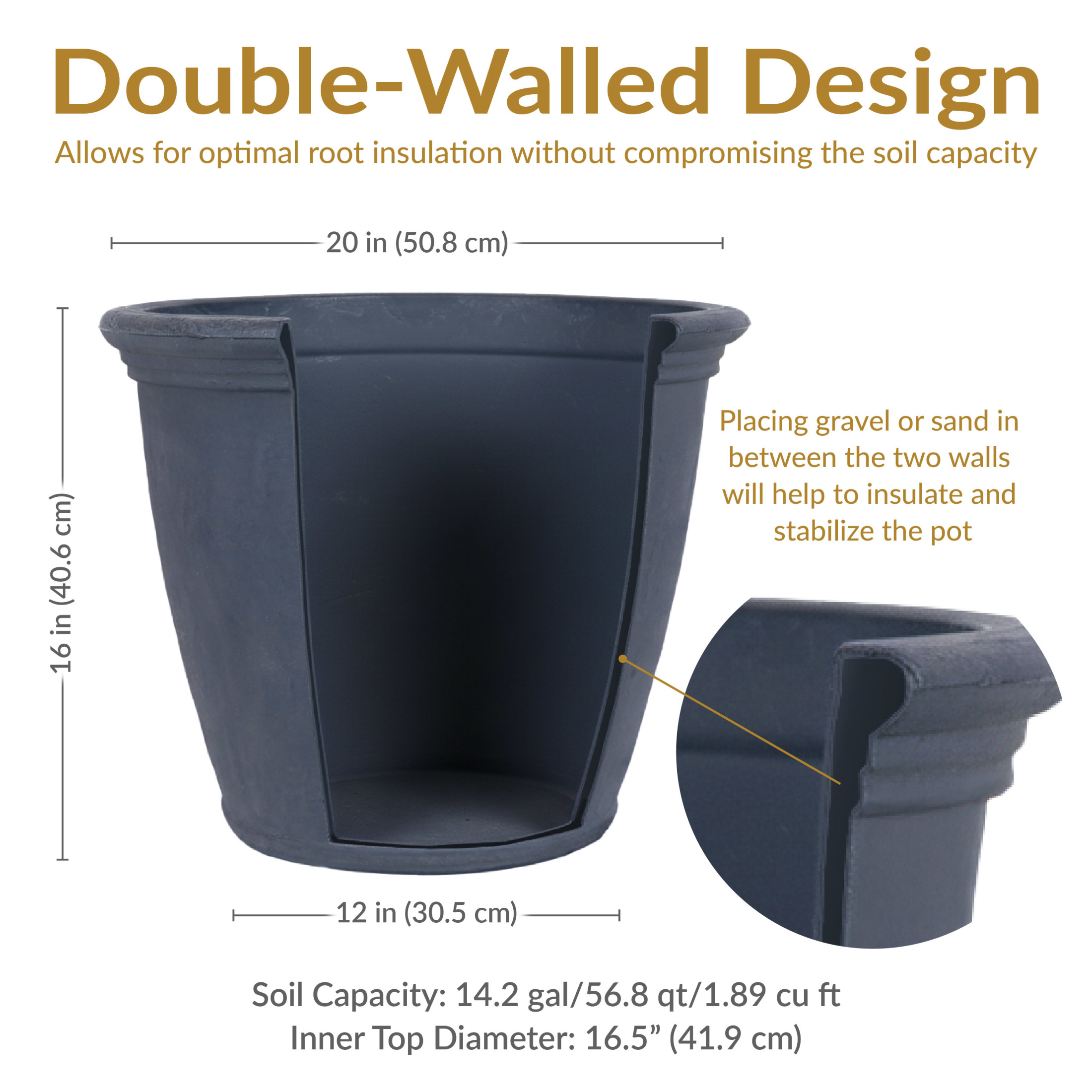 Sunnydaze Anjelica 20" x 20" x 16" Round Slate Polyresin Outdoor Planter Pot