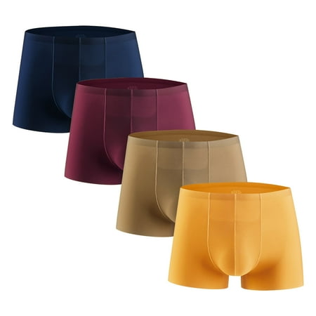 Big Discount Men s 4PC Ice Silk Traceless Quick-Dry Loose Breathable Elastic Exercise Home Underwear Comfortable Flat Angle Briefs Festive Joy|100%Polyester Yellow Sopatenor