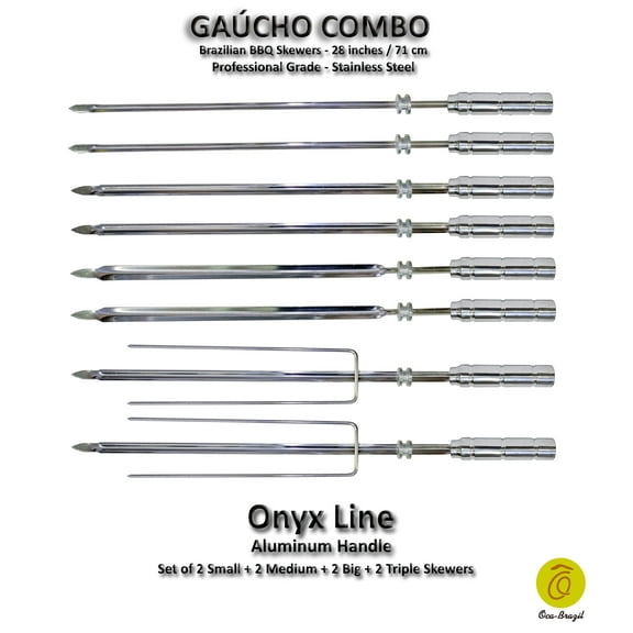 Gaucho Combo - Set of 8 - Brazilian Skewers for BBQ 28" - Aluminum Handle