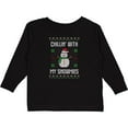 thumbnail image 3 of Inktastic Chillin' with My Snowmies Sweater Style Snowman Boys or Girls Long Sleeve Toddler T-Shirt, 3 of 5
