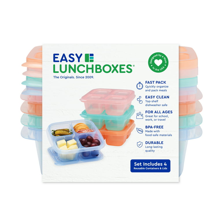 EasyLunchboxes - Bento Snack Boxes - Reusable 4-Compartment Food