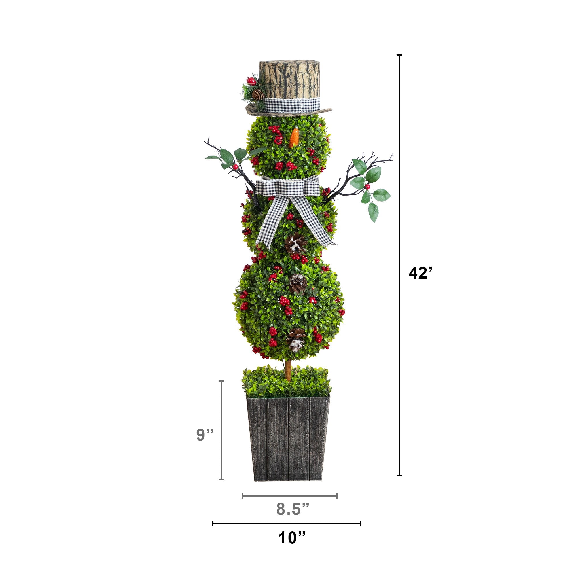 42in. Pre-Lit Artificial Christmas Boxwood Snowman Topiary Tree with 45 LED Lights in Decorative Planter