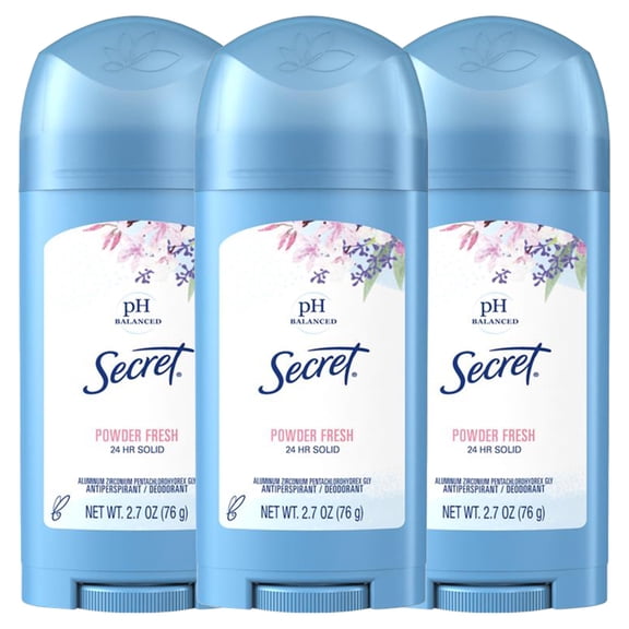 Secret Wide Solid Antiperspirant and Deodorant, Powder Fresh, 2.7 oz, 3 pack