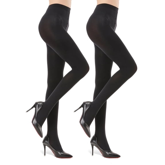 G&Y 2 Pairs Semi Opaque Tights for Women - 70D Microfiber Control Top Pantyhose, 2Black, M