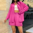 thumbnail image 2 of LEKODE Two Piece Sets for Women Lounge Sets for Women Fall Outfits for Women 2025 Sets for Women's Set Casual Button Down Shirt Drawstring Shorts Pockets 2 Piece Set Summer Blazer Hot Pink M, 2 of 5