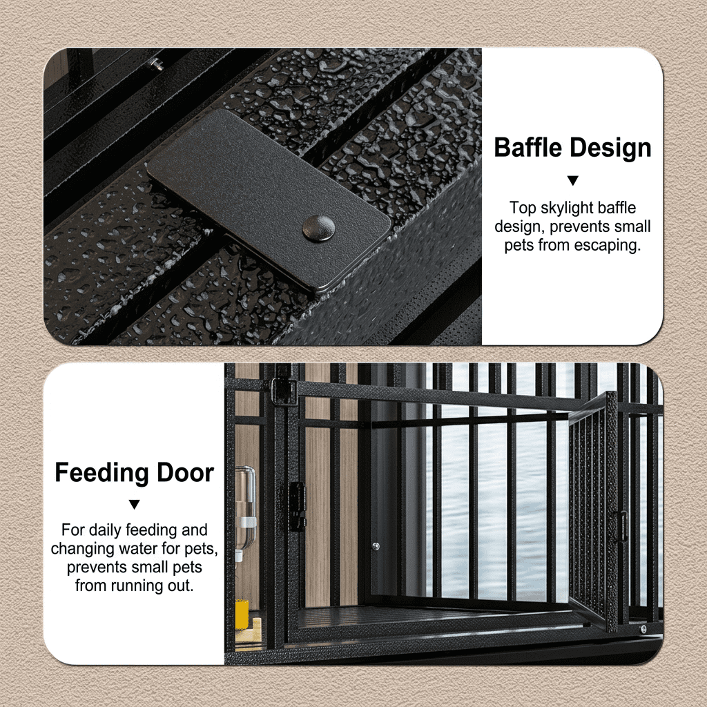 Heavy Duty Dog Crate for Large Dogs, Indestructible Metal Dog Kennel with Open Top & Feeding Door, Thick Tube Cage with Wheels for Pet Comfort, Dog Accessories, Jaula Para Perros