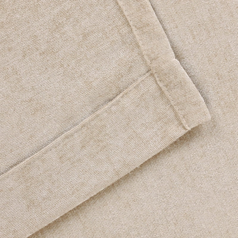 Superior Noor Semi-Blackout Chenille Curtains Set of 2, Room Darkening Curtain Panel Pair, Beige, 52"W x 63"L