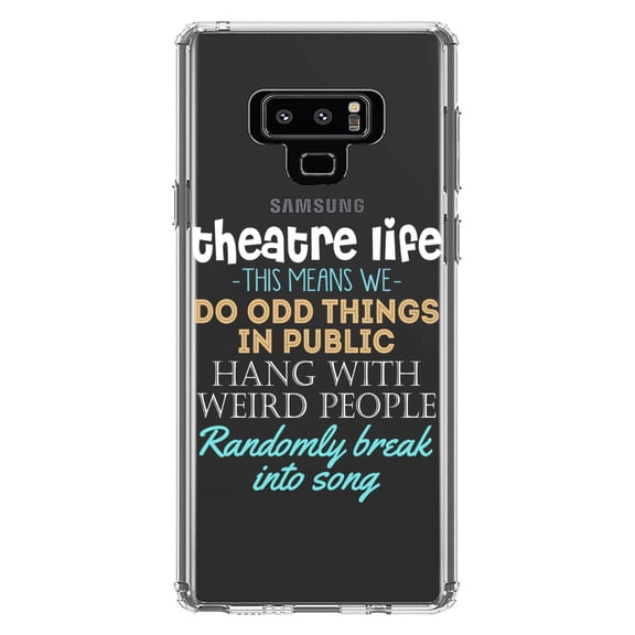 DistinctInk Clear Shockproof Hybrid Case for Samsung Galaxy Note 9 - TPU Bumper Acrylic Back Tempered Glass Screen Protector - Theatre Life - Odd Things in Public