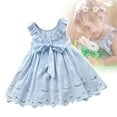 thumbnail image 3 of ANINEO Toddler Girl Cotton Dress Flutter Sleeve Baby Backless Dress Girl Bowknot Floral Ruffle Dress Casual Party Dresses, 3 of 5
