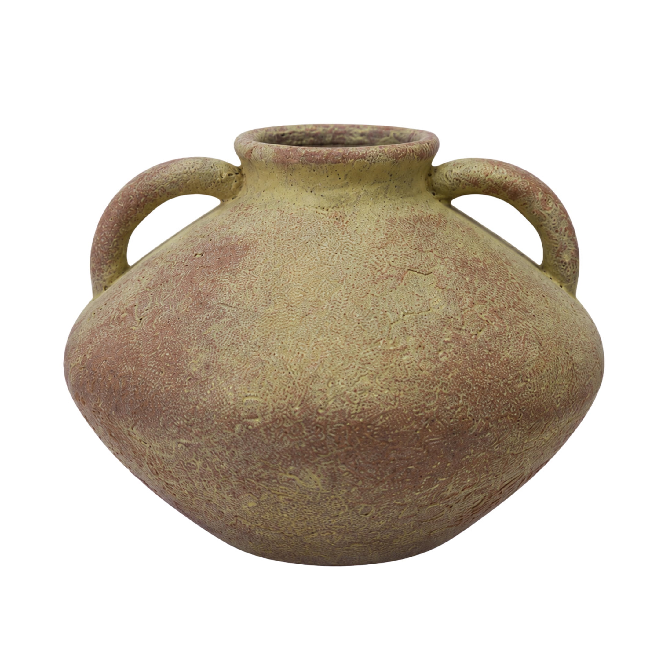 DecMode 7" Antique Style Textured Red Ceramic Vase with Handles