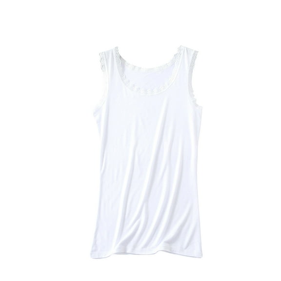 Besolor Women's Summer Tank Tops Lace Trim Sleeveless Basic Shirt Casual Comfy Plus Size Crewneck Layering Tees