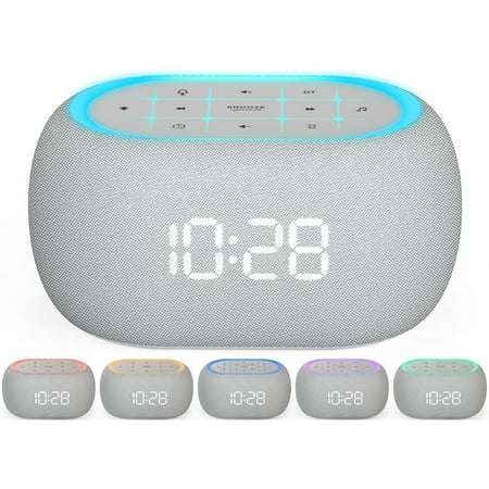 White Noise Sound Machine Alarm Clock with Bluetooth Speaker, 21 Relaxing Sounds, 7 Night Lights,0-100% Dimmer/Sleep Timer/30-Level Volume Control,Sound Machine for Kids Adults Sleeping,Bedroom