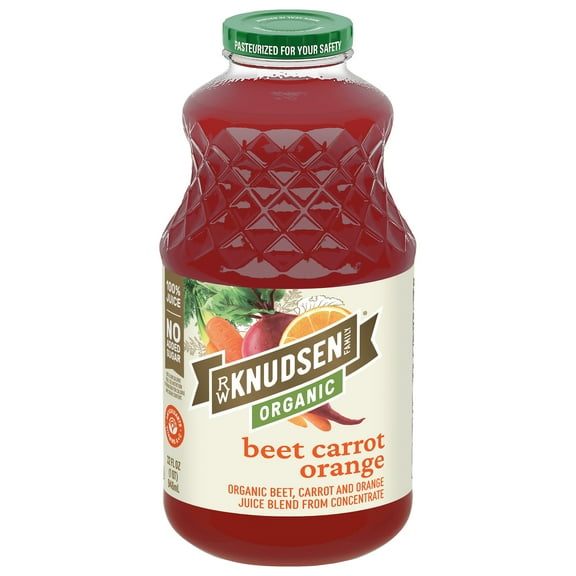 R.W. Knudsen Family Organic Beet Carrot Orange Juice Blend, 32 oz, Glass Bottle
