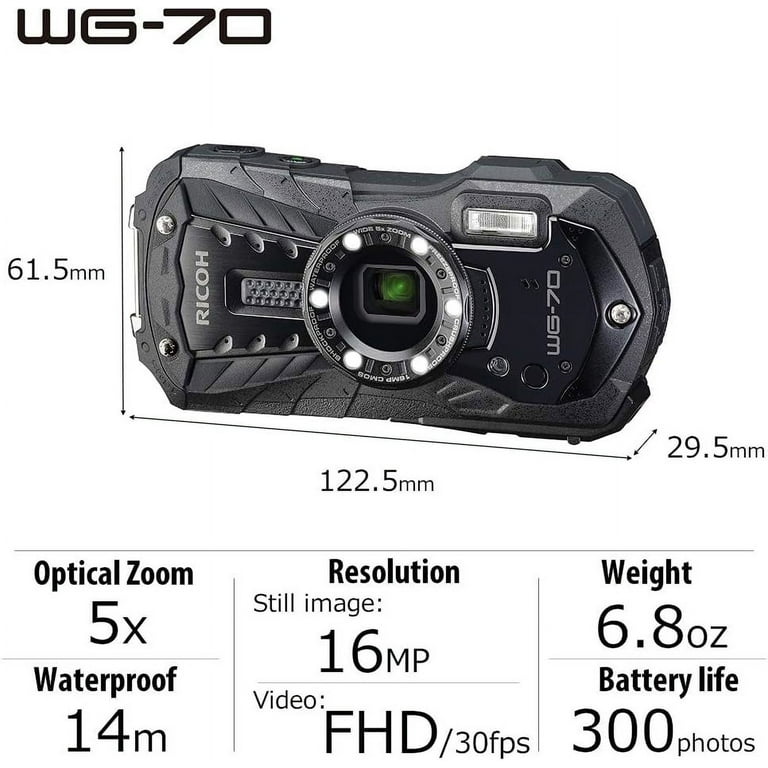 Ricoh WG-70 16MP Waterproof Digital Camera for Photography Shoot  
