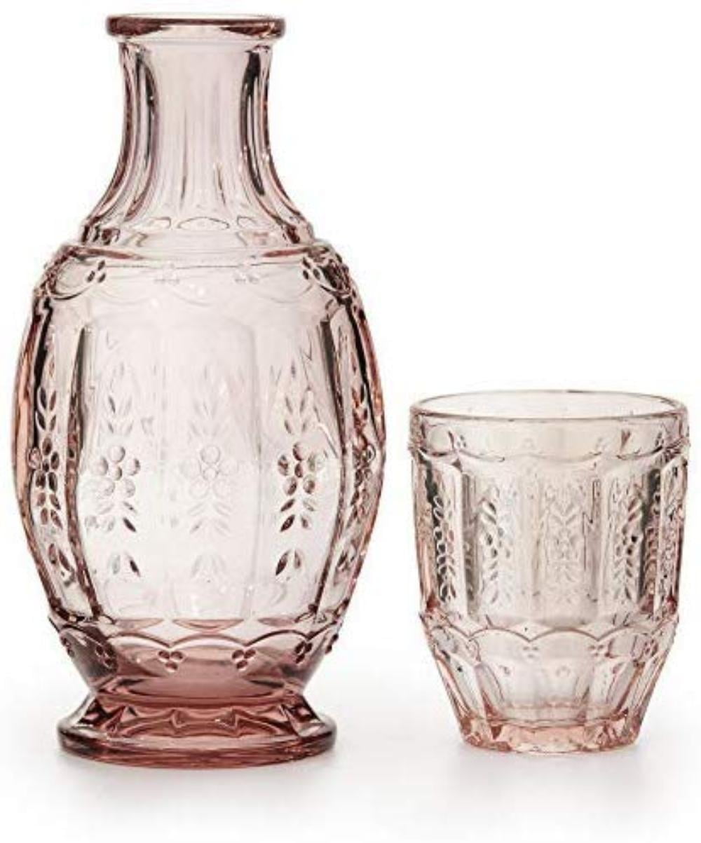 Pink/Purple Vintage Bedside Night Carafe Set with Glass Tumbler Perfect