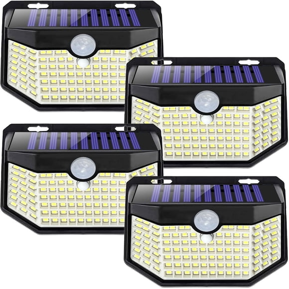 Luces solares exteriores HMCITY de 120 LED con sensor de movimiento, IP65, paquete de 4