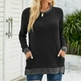 thumbnail image 2 of Odeerbi Shirts for Women Round Neck Color Matching Pocket Recreational Long Sleeve Tops Black, 2 of 7