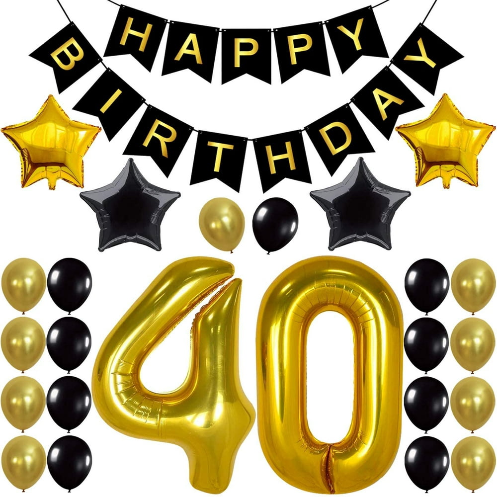 40th Birthday Party Decorations KIT - Happy Birthday Banner, 40th Gold ...