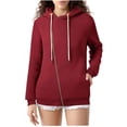 thumbnail image 3 of Jinhomg 2026 Trendy Hoodies for Women Plus Size Casual Solid Drawstring Hooded Sweatshirt Oversized Comfy Long Sleeve Zip Up Jacket with Pockets Red XXL, 3 of 5