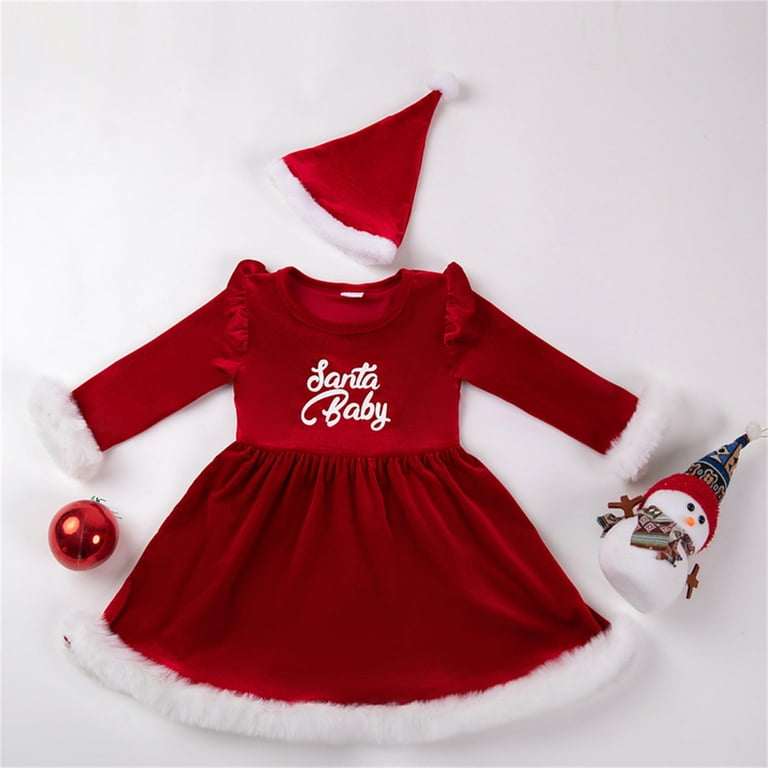 Infant Baby Girl Christmas Dress,Santa Claus Cosplay Dress Red