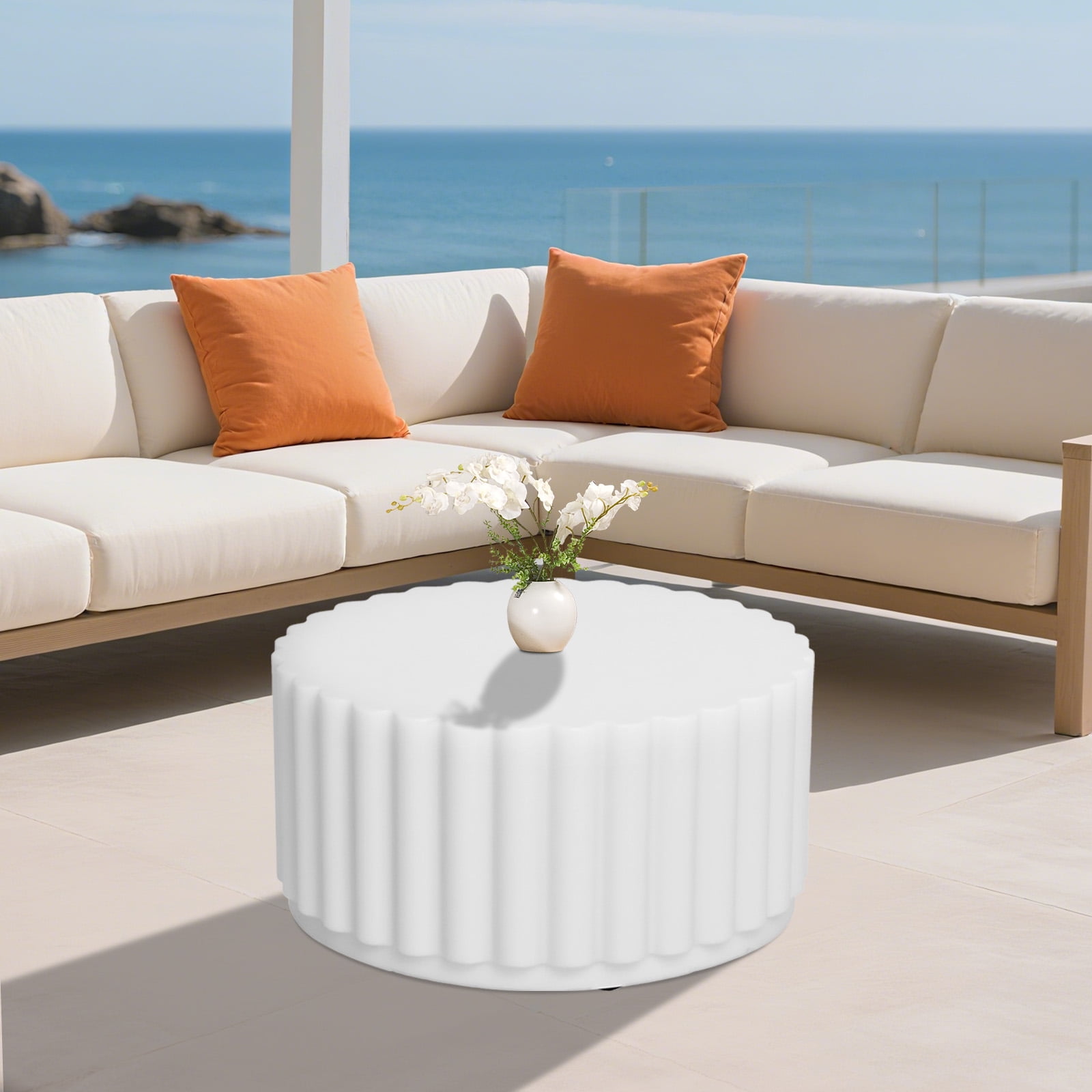 Afterglow Round Petal Shape Decorative Table, White, for outdoor and indoor use