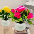 thumbnail image 3 of Pebbuoy Artificial Potted Plants 5 Rose Flower Head Home Office Table Centerpiece Wedding Faux Floral Bonsai Indoor Outdoor Desktop Decoration, 3 of 7