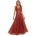 thumbnail image 1 of Vestido de noche Ever-Pretty con bordado de lentejuelas en naranja quemado con cuello en V, 1 of 6