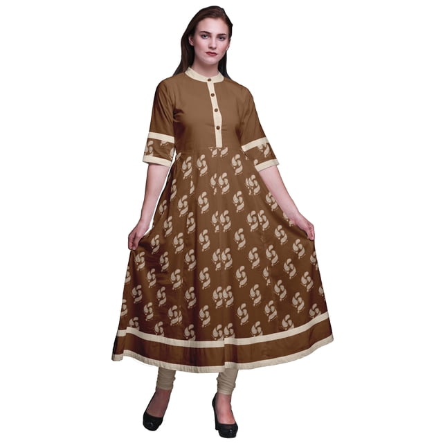 Bimba Robe Anarkali Longue à Motif Cachemire Marron pour Femmes Tunique Indienne Imprimée Classique-Large