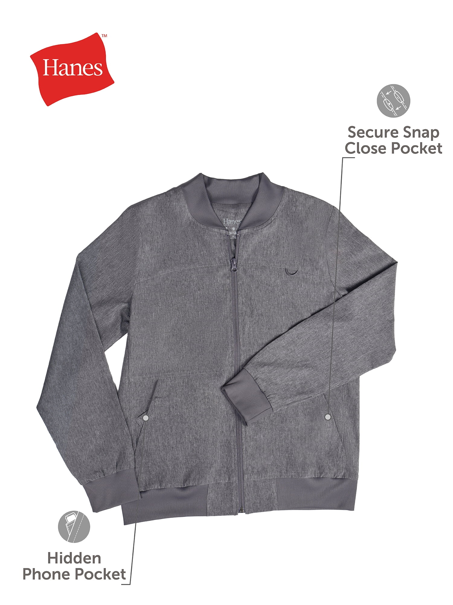 Hanes Womens Scrubs Bomber Scrub Jacket, Comfort Fit, Snap & Zip Pockets, Sizes XS-3XL