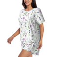 thumbnail image 2 of Rateoe Watercolor Wildflower Pattern Women's Short-Sleeved Pajama Set - 2 Piece Soft and Lightweight Sleepwear Set-Large, 2 of 7