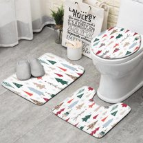 Multicolor Christmas Tree Pattern Bathroom Rugs Sets 3 Piece,Toilet Cover Set,Absorbent Non Slip Bathroom Mats Sets with U-Shaped Contour Rug Toilet Rug Set