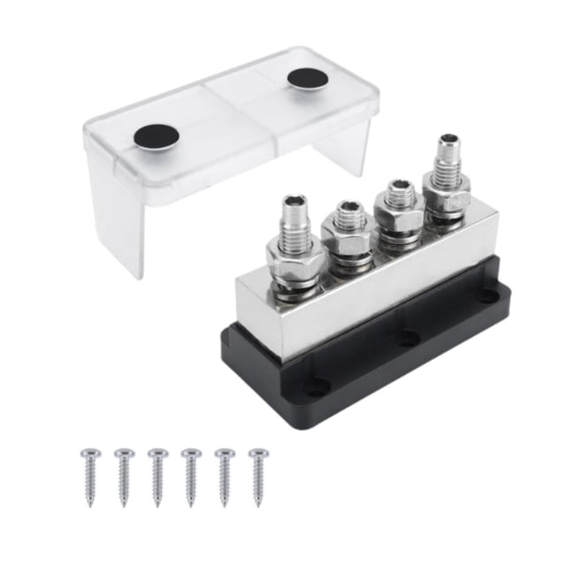 Bloque de distribución de 4 pernos y barra colectora de 600 A, 12 V-48 V, accesorio profesional para embarcaciones Negro
